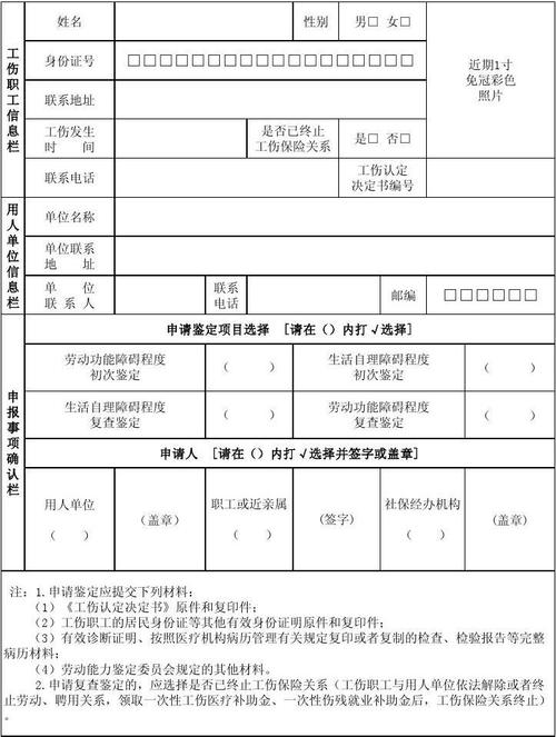 工伤职工劳动能力鉴定申请表